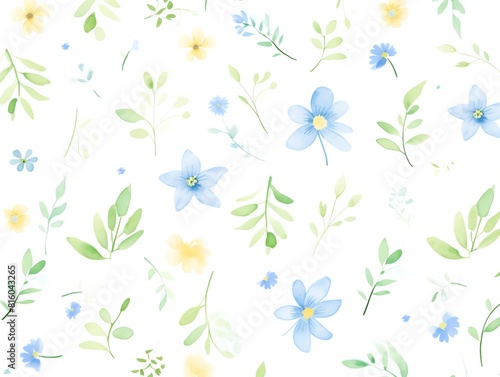 A subtle watercolor floral pattern, with washedout blues and greens, giving a timeless and graceful look to stationery sets or spring fashion collections photo