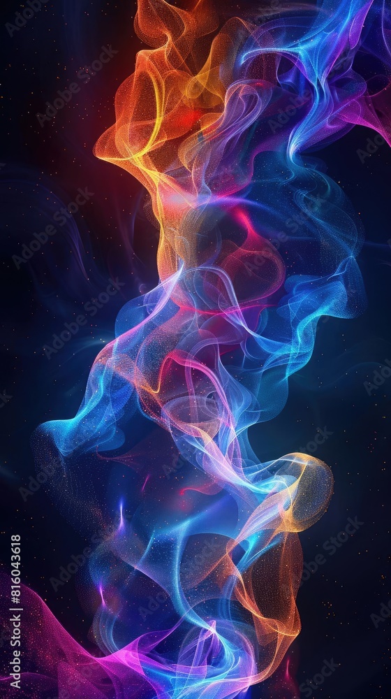 Fototapeta premium Abstract representation of sound waves flowing freely in space, Abstract art, Neon spectrum colors, Digital abstract