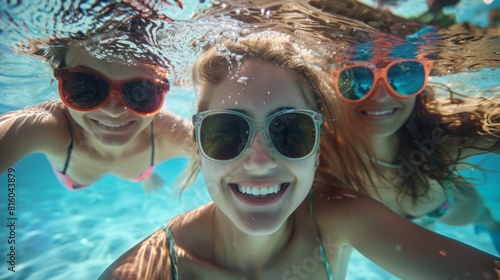 Friends Enjoying Underwater Swimming