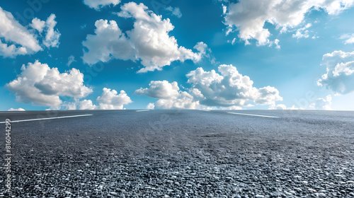 Empty asphalt road and blue sky with white cloudsRoad background : Generative AI photo