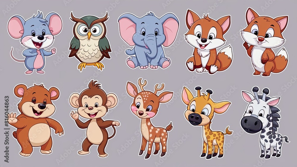 Fototapeta premium A collection of adorable cartoon animal stickers