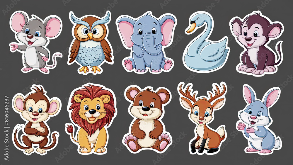 Fototapeta premium A collection of adorable cartoon animal stickers