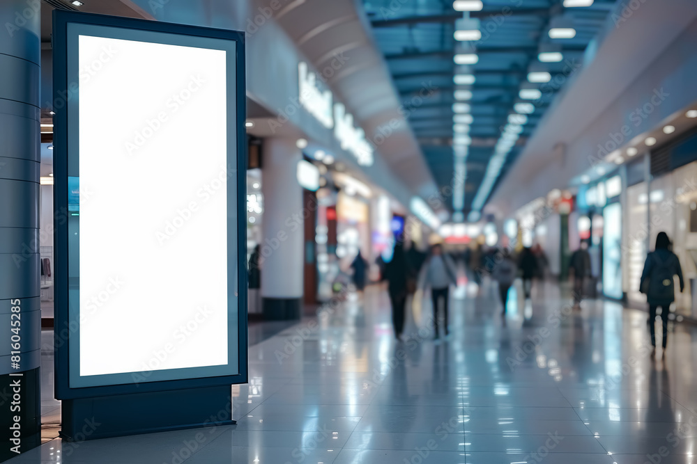 Mockup of a blank an empty billboard in a busy shopping center, copy space