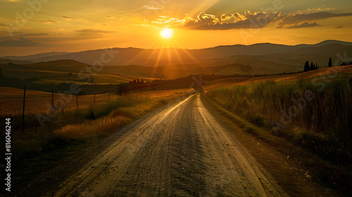 Italy tuscany country road in val di cecina at sunset : Generative AI photo