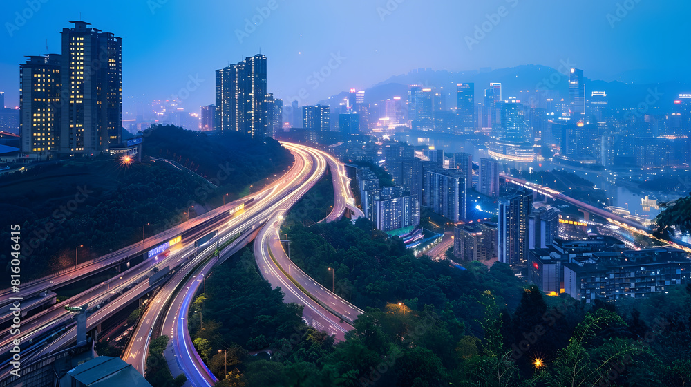 Fototapeta premium The expressway and the modern city skyline are in Chongqing China : Generative AI