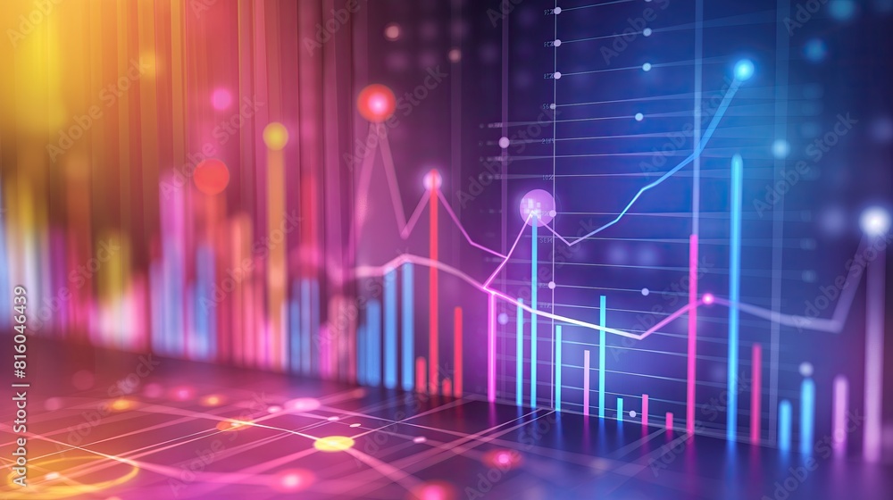 Futuristic visualization of financial data with glowing 3D bar graphs and trend lines on a dark background, illustrating market dynamics.. Futuristic visualization of financial data with glowing 3D bar graphs and trend lines on a dark background, illustrating market dynamics..