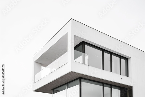 A minimalist modern house with clean lines  monochromatic palette  and innovative design features  embodying the essence of contemporary elegance against a solid white background.