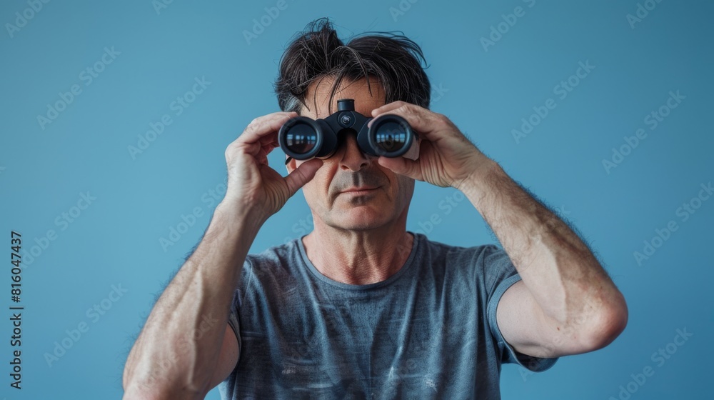 Man Peering Through Binoculars Man Peering Through Binoculars