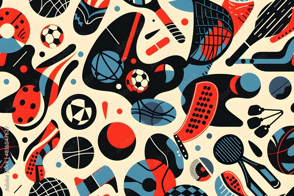 Various sports items pattern close up view Various sports items pattern close up view