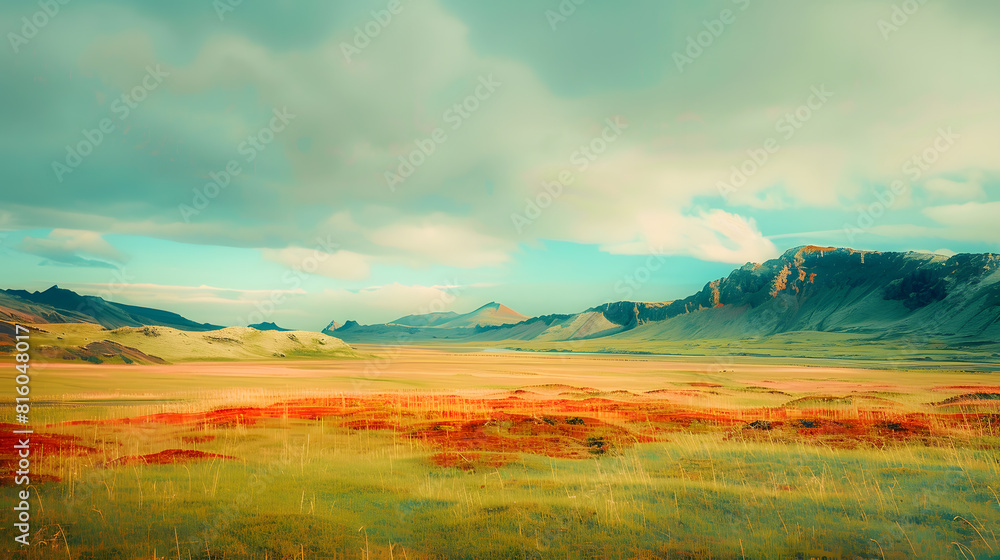 Obraz premium Beautiful multicolored spring landscape of Iceland Toned : Generative AI