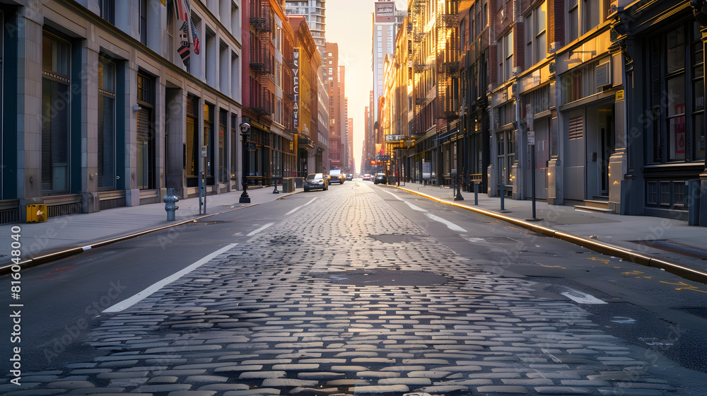 Obraz premium Empty street at sunset time in SoHo district in Manhattan New York : Generative AI