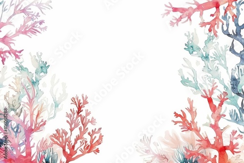 delicate hand drawn coral reef frame in pastel colors underwater border template on white background digital illustration