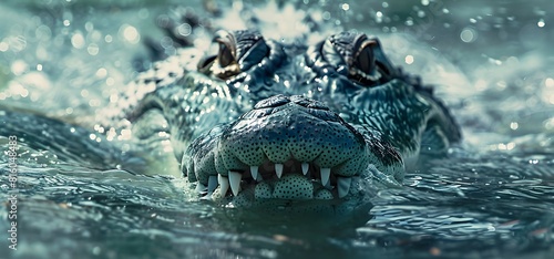 Powerful Saltwater Crocodile Lurking Just Below the Water s Surface Dangerous Predator in the Ocean and Marine Environment