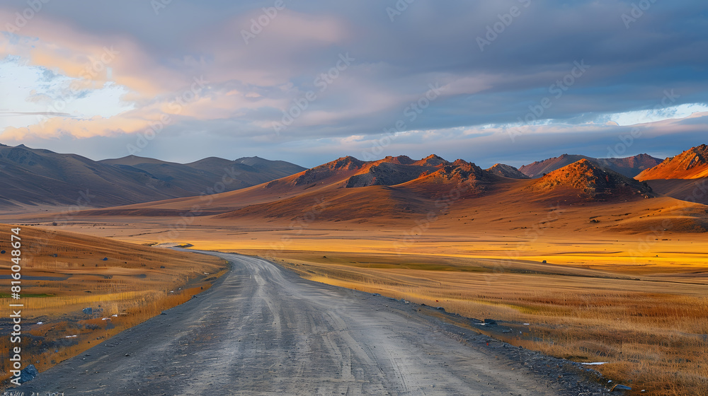 Road in Western Mongolian mountains : Generative AI