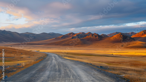 Road in Western Mongolian mountains   Generative AI