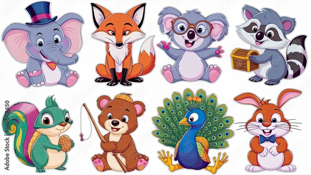 Fototapeta premium A collection of adorable cartoon animal stickers