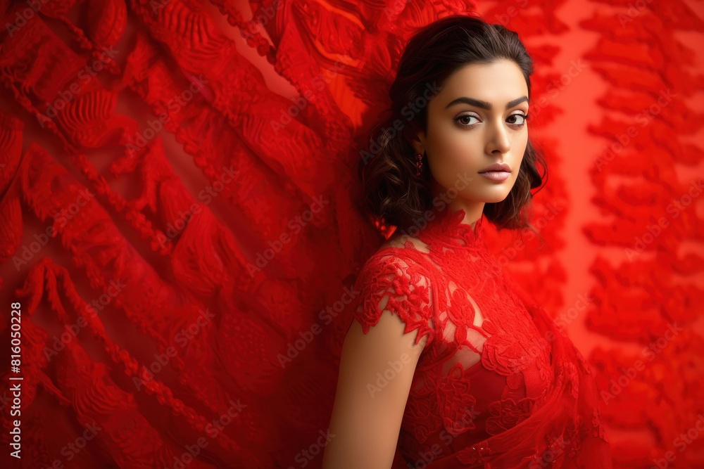 Young beautiful indian woman in traditional red color saree Young beautiful indian woman in traditional red color saree