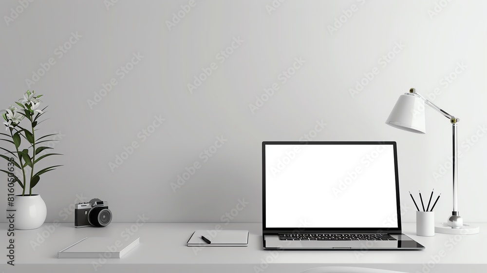 A minimalist workspace with just a laptop A minimalist workspace with just a laptop