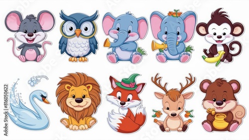 A collection of adorable cartoon animal stickers