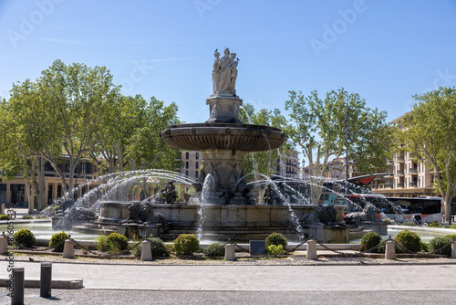 Fountain "Fontaine de la rotonde" in Aix en Provence taken in spring
