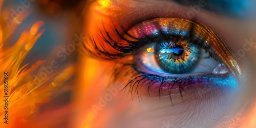 Closeup of a colorful female eye with unique pupil and contact lens. Concept Closeup Photography, Colorful Eye, Unique Pupil, Contact Lens, Female Portrait © Anastasiia