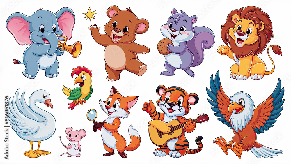 Fototapeta premium A collection of adorable cartoon animal stickers