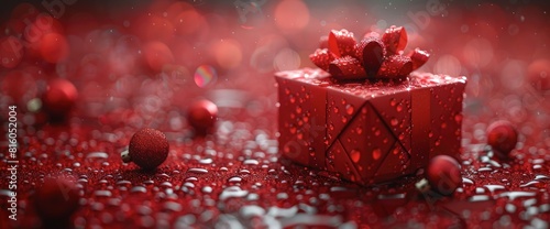 Extremely Close-Up Of A Red Gift Box On A Red Background  Birthday Background