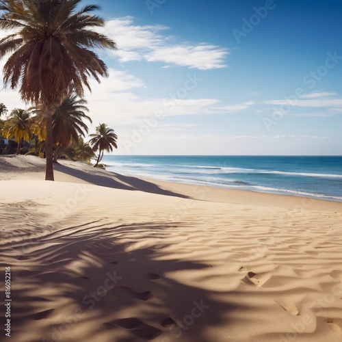Summer palm tree leaves shadow on beach sand