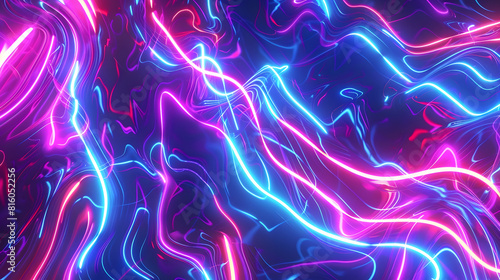 3d rendering glowing lines neon lights abstract psychedelic background ultraviolet vibrant colors High quality photo : Generative AI