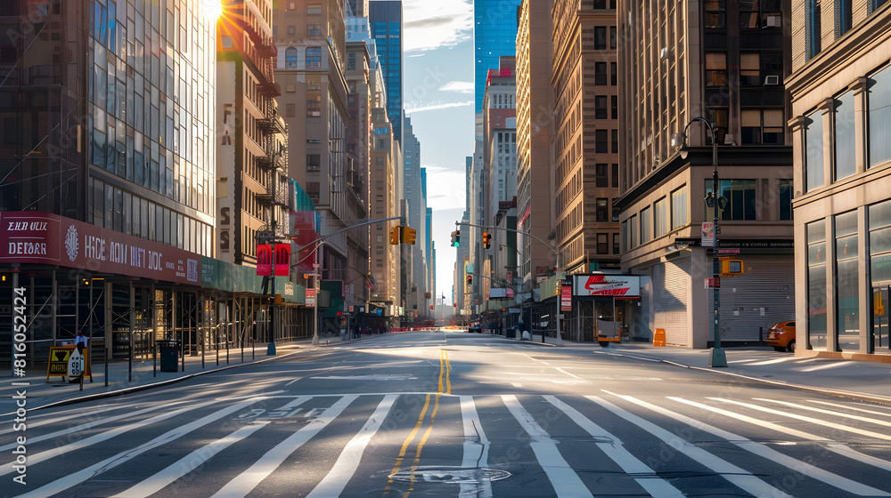 New York City Manhattan empty street at Midtown at sunny day : Generative AI