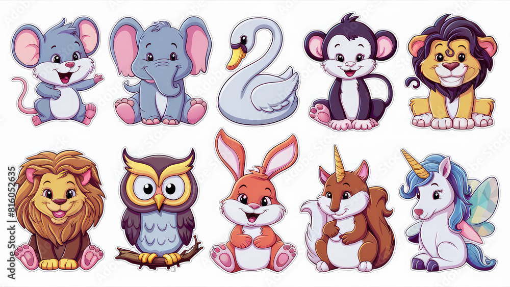 Fototapeta premium A collection of adorable cartoon animal stickers