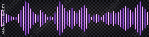 Neon soundwave isolated, light glow effect pulse beat, equalizer. Vector illustration on transparent background