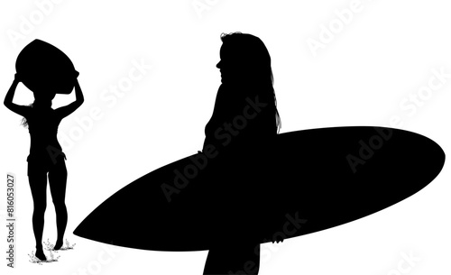 surfistas, contraluz, vector, tabla, surf, mar, atardecer, mujer surfista, silueta, tablista, ilustracion, arte surf, rosa, surfista en la playa, chica surf, mujer
