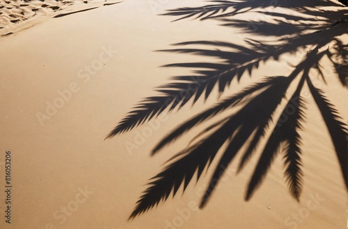 Summer palm tree leaves shadow on beach sand