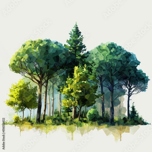 flat trees vector collection, 2d, simple design, in the style of playful use of shapes, cardboard, faceted shapes, dark green and light green, sketchfab, biedermeier, free brushwork, flat vector illus photo