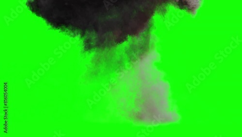 realistic explosion on green background. gas explosion. visual effect of an explosion. big explosion with smoke photo