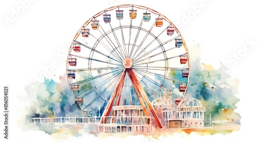 A beautiful watercolor painting of a Ferris wheel at a fair