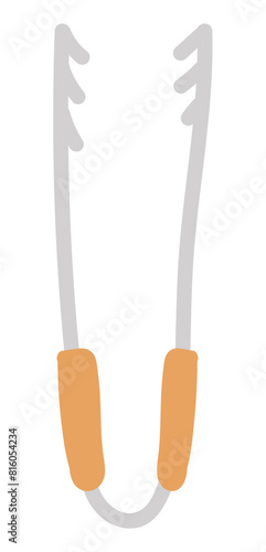 Barbecue tongs in flat design. Steel kitchenware tool for holding hot. Vector illustration isolated.