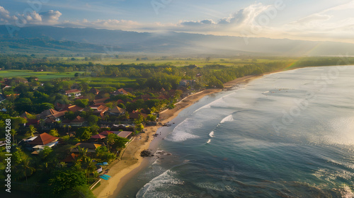 Aerial view of Medewi beach Bali Indonesia : Generative AI photo