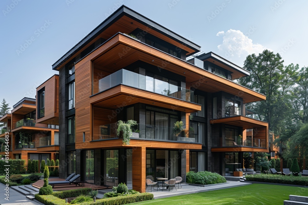 A contemporary suburban housing development with modern architecture and stylish design.