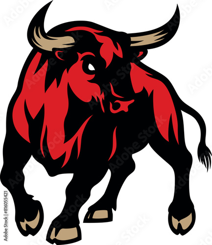Illustration of Aggressive Fighting Bull