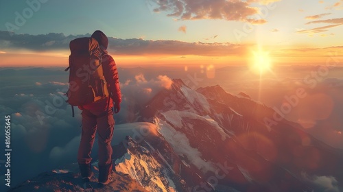Awe Inspiring Sunrise Atop a Himalayan Summit Captivating the Adventurous Backpacker s Spirit photo
