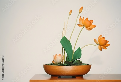 ikebana de flores de loto naranja flower concept