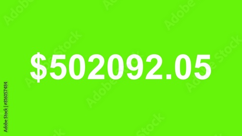 Finance counter US money, numbers increasing up to 100000, animation on green screen in 4K. photo