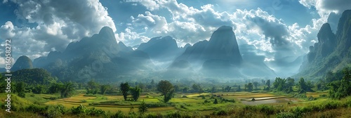Mountains Beautyful view Vang Vieng, Laos - Image realistic nature and landscape photo