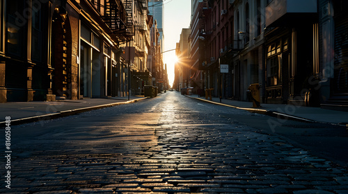 Empty street at sunset time in SoHo district in Manhattan New York   Generative AI