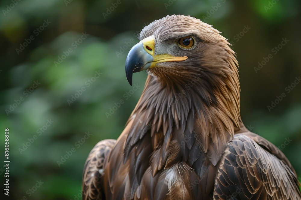 High-definition close-up of a golden eagle's head revealing its sharp gaze and detailed plumage High-definition close-up of a golden eagle's head revealing its sharp gaze and detailed plumage