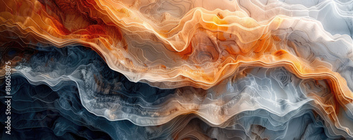 Abstract background with swirling patterns of orange, blue and grey in an organic fluid style, evoking the beauty. Created with Ai