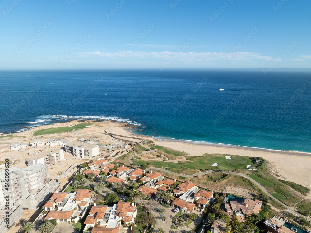 Aerial view of tropical beach with resorts in Cabo San Jose, Baja California Sur, Mexico Aerial view of tropical beach with resorts in Cabo San Jose, Baja California Sur, Mexico
