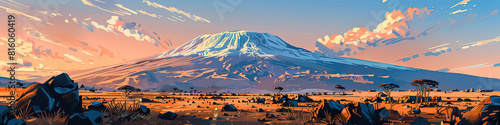 Mount Kilimanjaro  Tanzania - Detailed Landscape Illustration